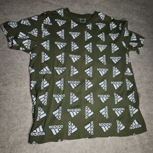 Adidas Allover Logo Olive Green Tee